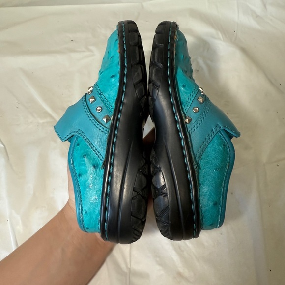 Double H Boots  kids Turquoise Leather Size 11 D Slide-On Clogs Shoes - Picture 6 of 11